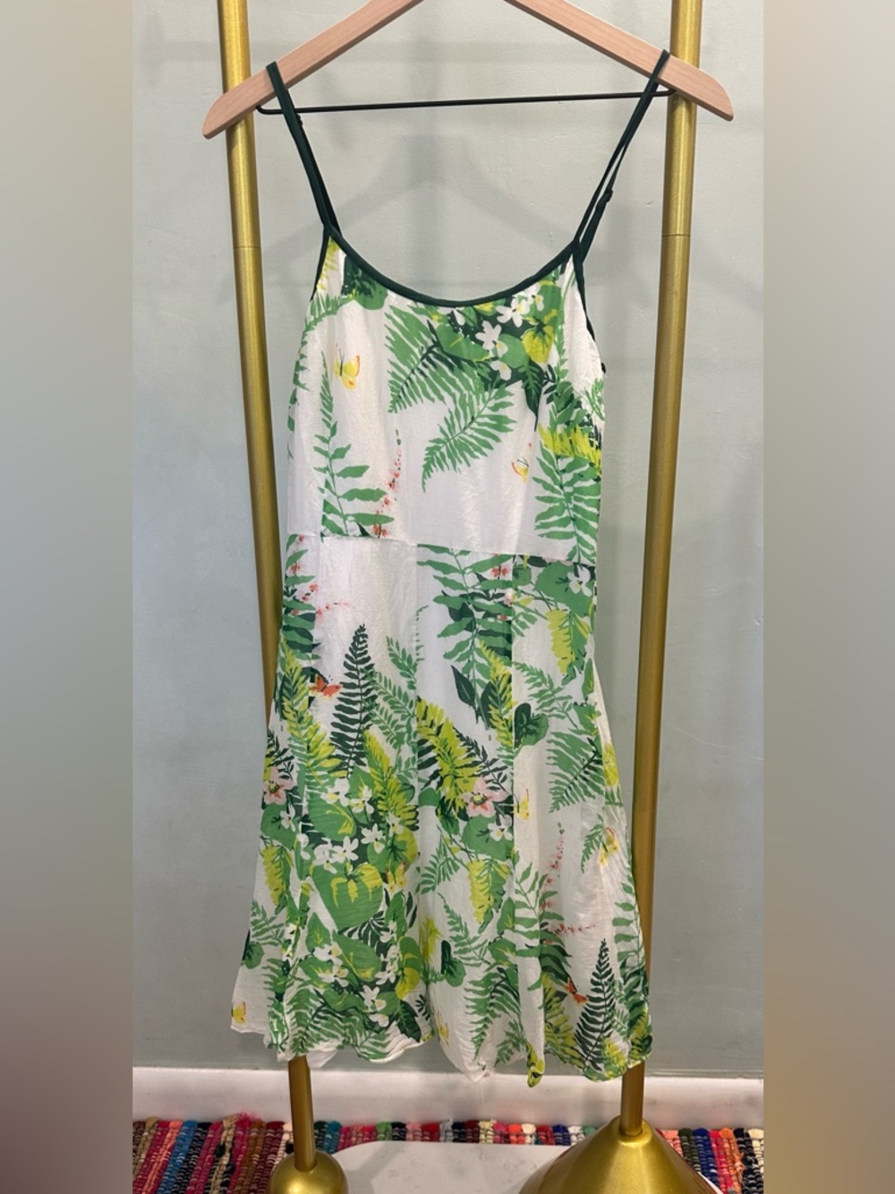 Tibi size 6 Green & White Botanical Slip Dress